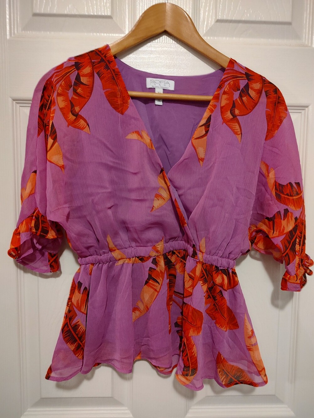 sofia by sofia vergara Purple Blouse with Orange Leaf Print